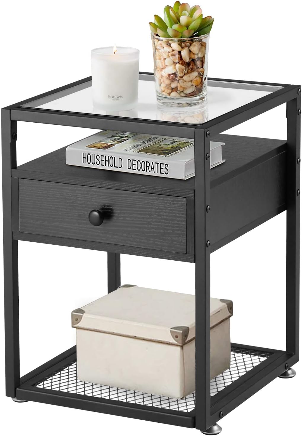 Black Nightstand with Drawer and Shelf X578473