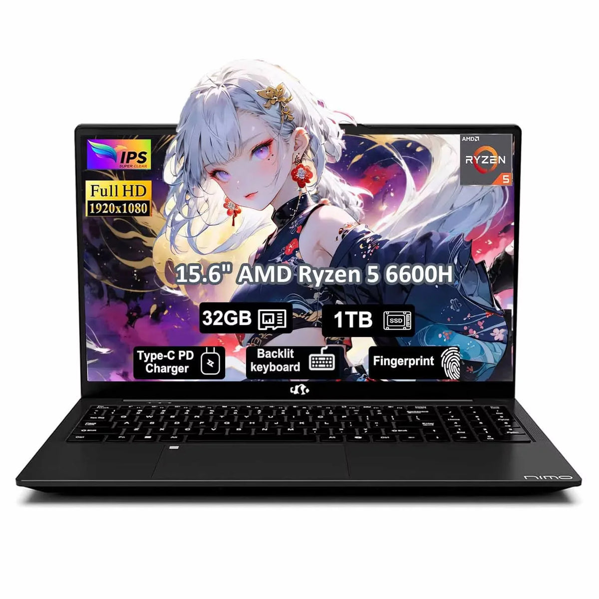 15.6" Gaming Laptop IPS FHD AMD Ryzen 5 6600H 6-Cores 660M GPU 32GB DDR5 RAM 1TB SSD D578199