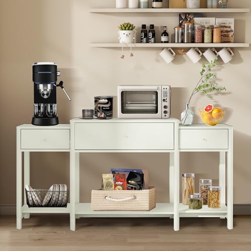 63" Console Table with Drawer, Marble Texture Top Sideboard with Open Bottom Shelf R83270