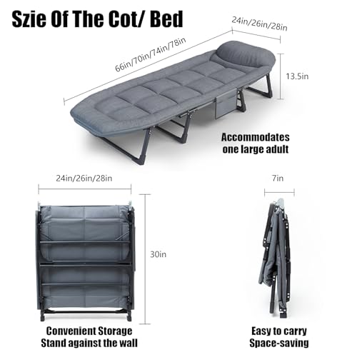 Grey Medium 70 in Foldable Camping Cot with Pillow V1553