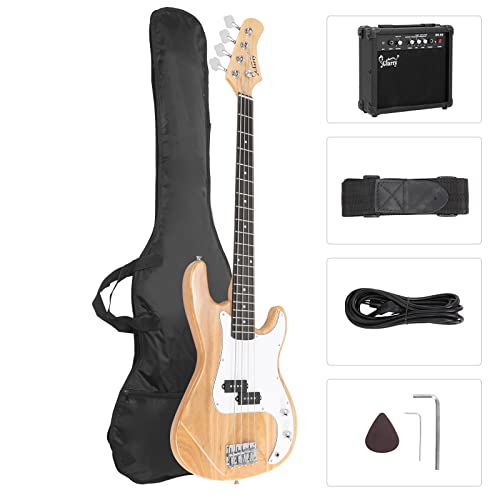 Full Size Electric Bass Guitar 4 String with AMP, Cable, Strap, Bag and Accessories (Black) T89081