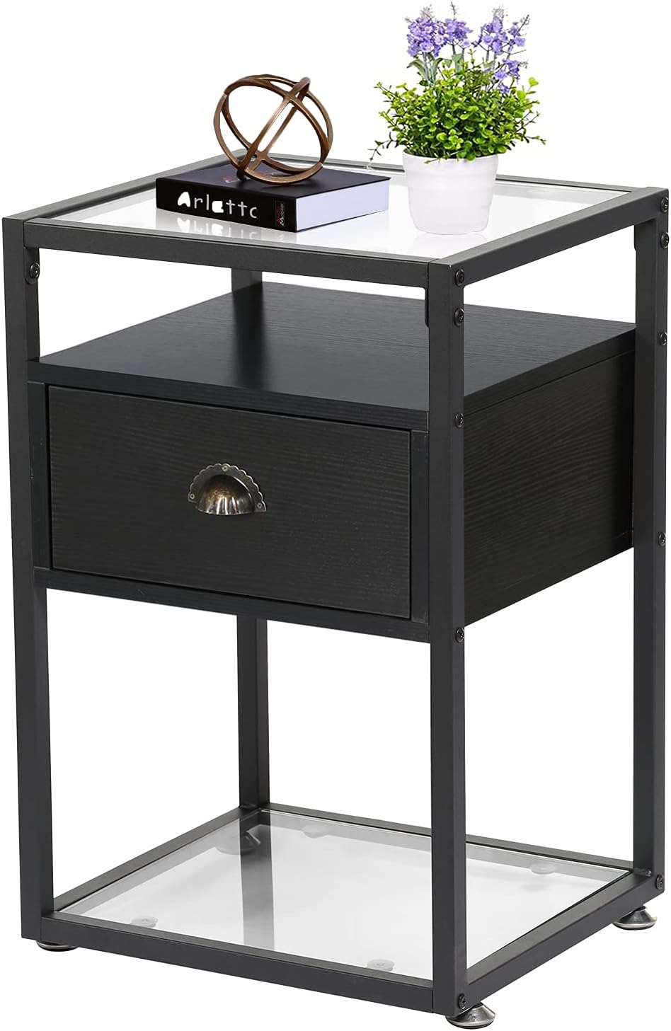 Black Nightstand with Drawer and Shelf X578473