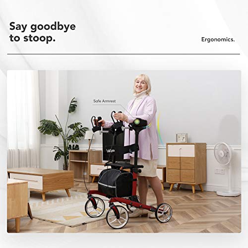 Gray Upright Rollator Walker with Seat and Padded Armrest D5300