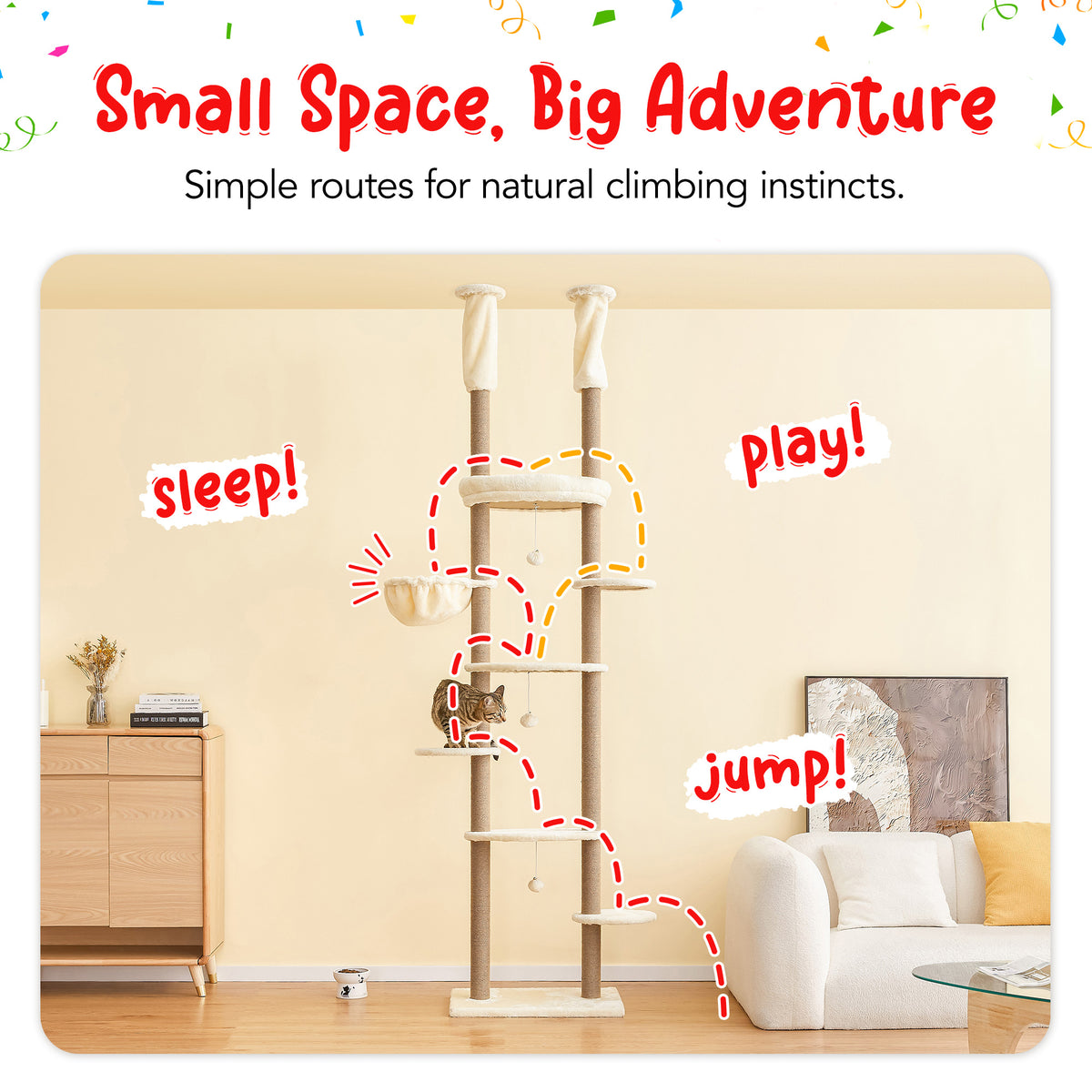 Beige Adjustable Height 7 Tiers Cat Tree with Hammock I53395