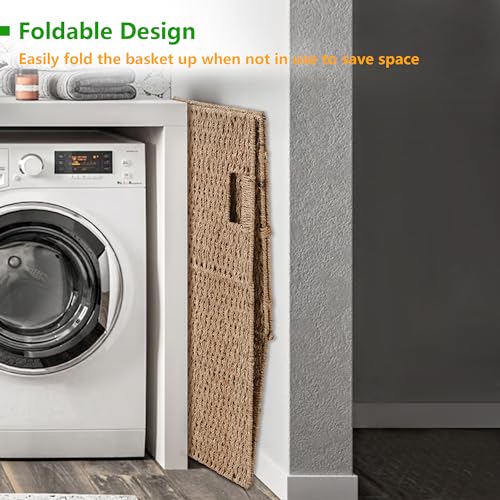 90L Foldable Natural Seagrass Laundry Hamper with Lid Y16886