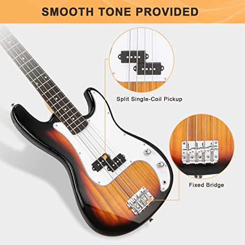 Full Size Electric Bass Guitar 4 String with AMP, Cable, Strap, Bag and Accessories (Black) T89081