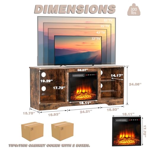70" Modern Wood Media TV Console with Fireplace Q33339