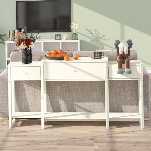 63" Console Table with Drawer, Marble Texture Top Sideboard with Open Bottom Shelf R83270