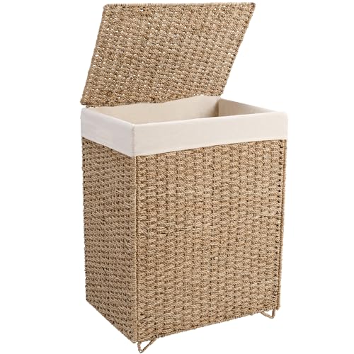 90L Foldable Natural Seagrass Laundry Hamper with Lid Y16886