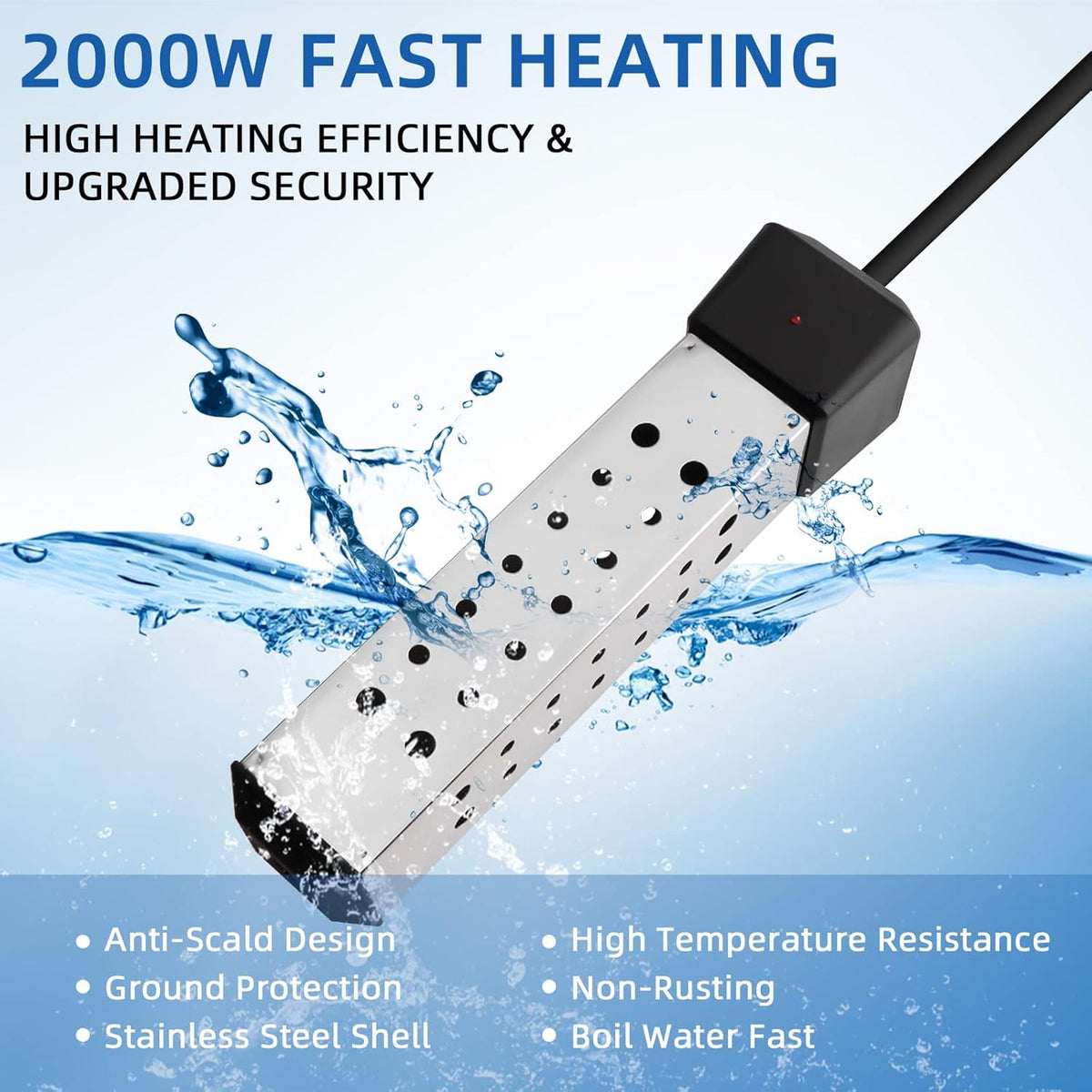 2000W Stainless Steel Immersion Water Heater with Digital LCD Thermometer O769