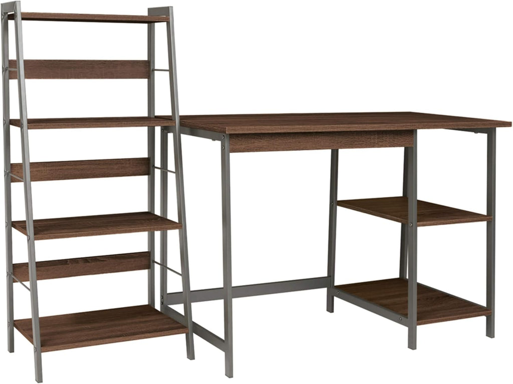 Modern Home Office Desk & 4-Shelf Bookcase Set Reclaimed Wood Z881448