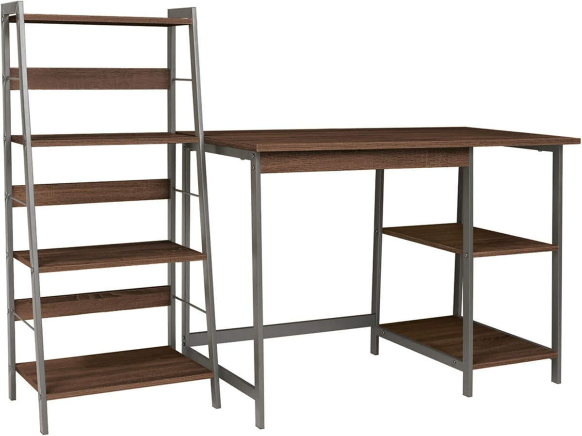 Modern Home Office Desk & 4-Shelf Bookcase Set Reclaimed Wood Z881448