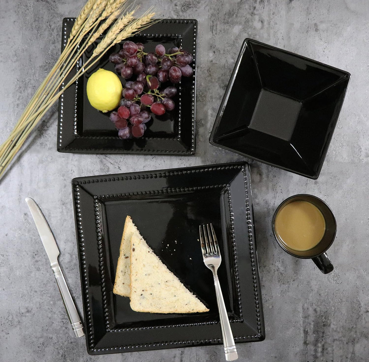 16 Piece Black Stoneware Dinnerware Set T123956