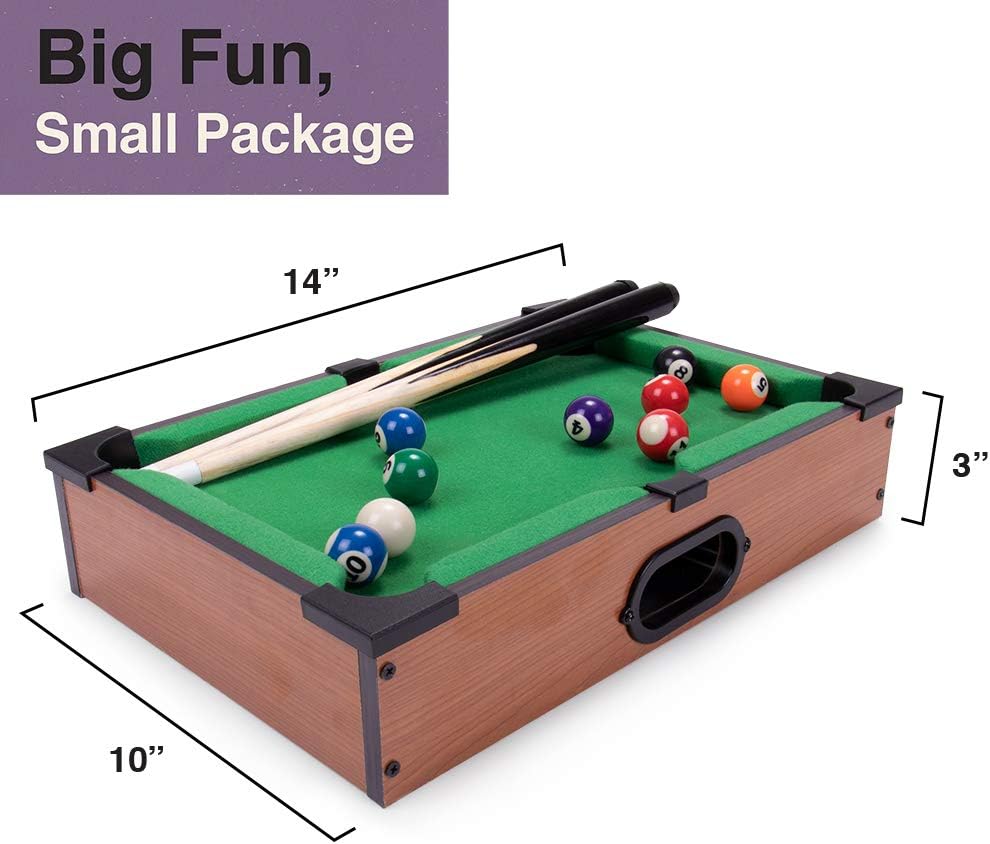 Mini Table Top Pool Set with 2 Cue Sticks, 16 Balls, Chalk & Triangle F620
