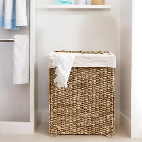 90L Foldable Natural Seagrass Laundry Hamper with Lid Y16886