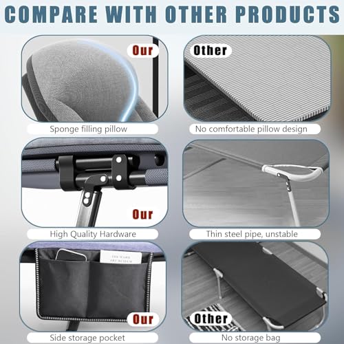 Grey Medium 70 in Foldable Camping Cot with Pillow V1553