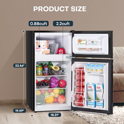 3.1 Cu.Ft Double Door Mini Fridge with Freezer, Black I815394