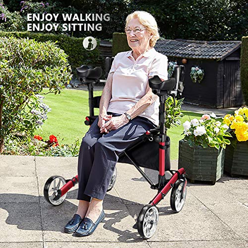 Gray Upright Rollator Walker with Seat and Padded Armrest D5300
