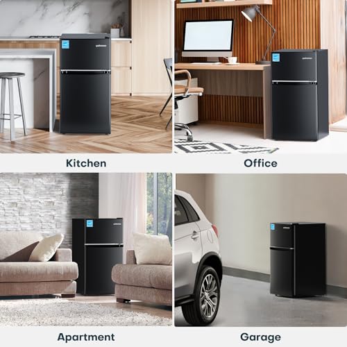 3.1 Cu.Ft Double Door Mini Fridge with Freezer, Black I815394
