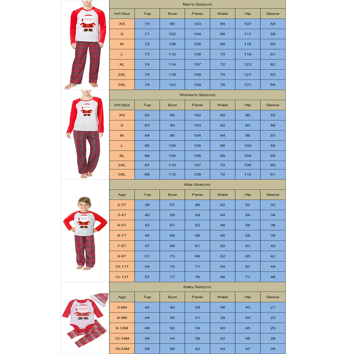 Christmas Family Matching Pajamas Set Santa Claus Plaid Sleepwear E200646