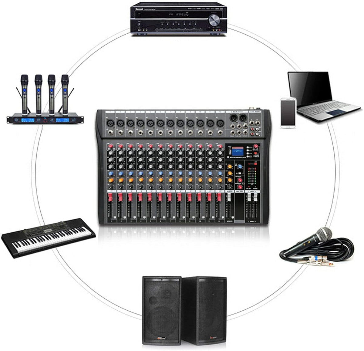 12 Channels Live Audio Mixer Bluetooth USB DJ Sound Mixing Console I439