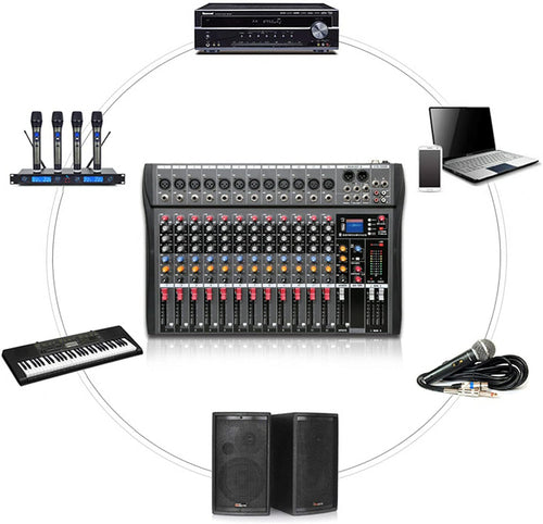 12 Channels Live Audio Mixer Bluetooth USB DJ Sound Mixing Console I439