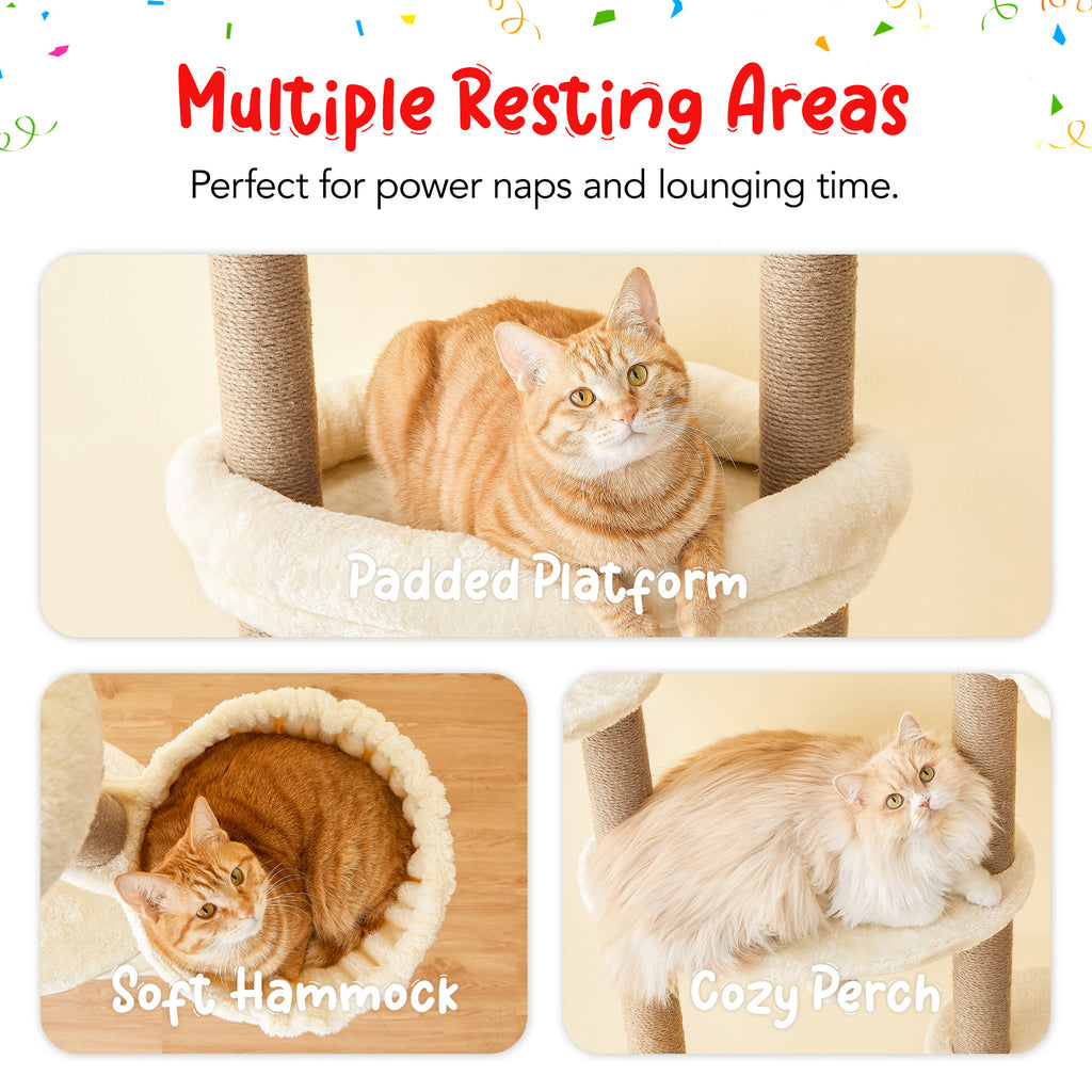 Beige Adjustable Height 7 Tiers Cat Tree with Hammock I53395