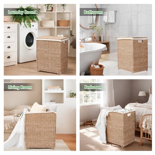 90L Foldable Natural Seagrass Laundry Hamper with Lid Y16886