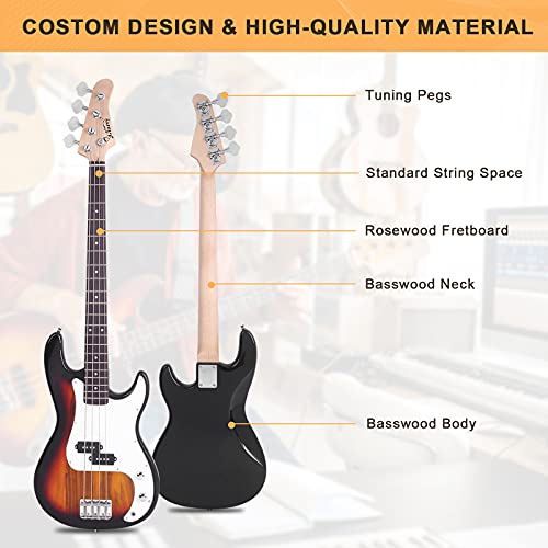 Full Size Electric Bass Guitar 4 String with AMP, Cable, Strap, Bag and Accessories (Black) T89081