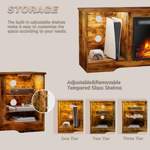 70" Modern Wood Media TV Console with Fireplace Q33339