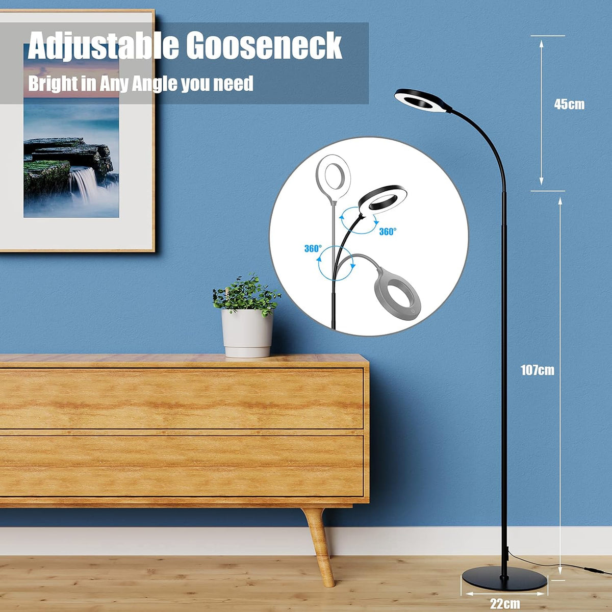 Black Dimmable LED Floor Lamp with Adjustable Gooseneck A14593