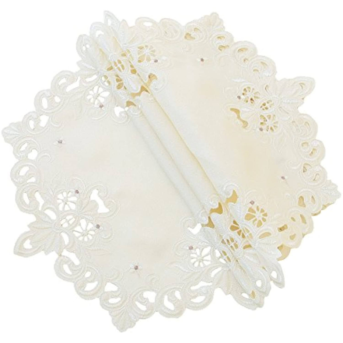 Ivory Lace Embroidered Round Doily Set of 4 Y716808