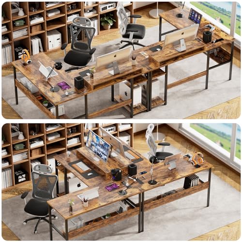 Black Reversible L Shaped Desk with Power Outlets and LED Light G6502