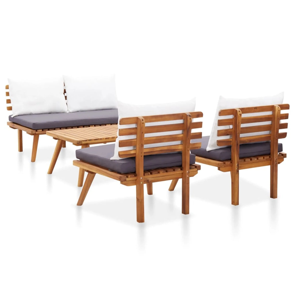 4 Piece Patio Lounge Set with Dark Gray Cushions Acacia Wood Outdoor Sectional Sofa Set Y289109