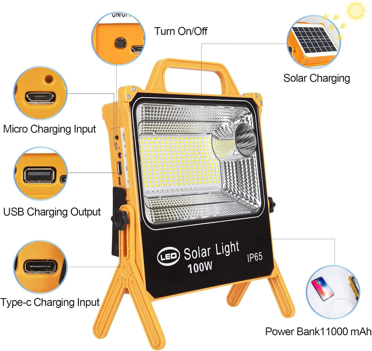Portable Rechargeable LED Work Light with PowerBank 11000mah, 100W, Five Lighting Modes Q3164