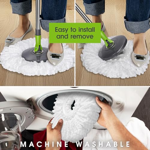 Pedal Spin Mop and Bucket with Wringer Set, 3 Mop Pads F388935