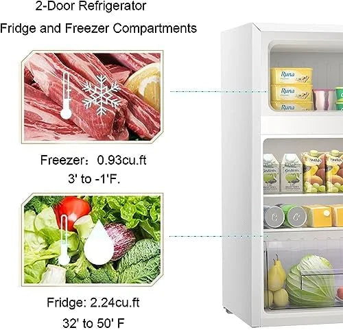Mini Refrigerator 3.2Cu.Ft Compact Fridge Double Doors Freezer Grey L8316