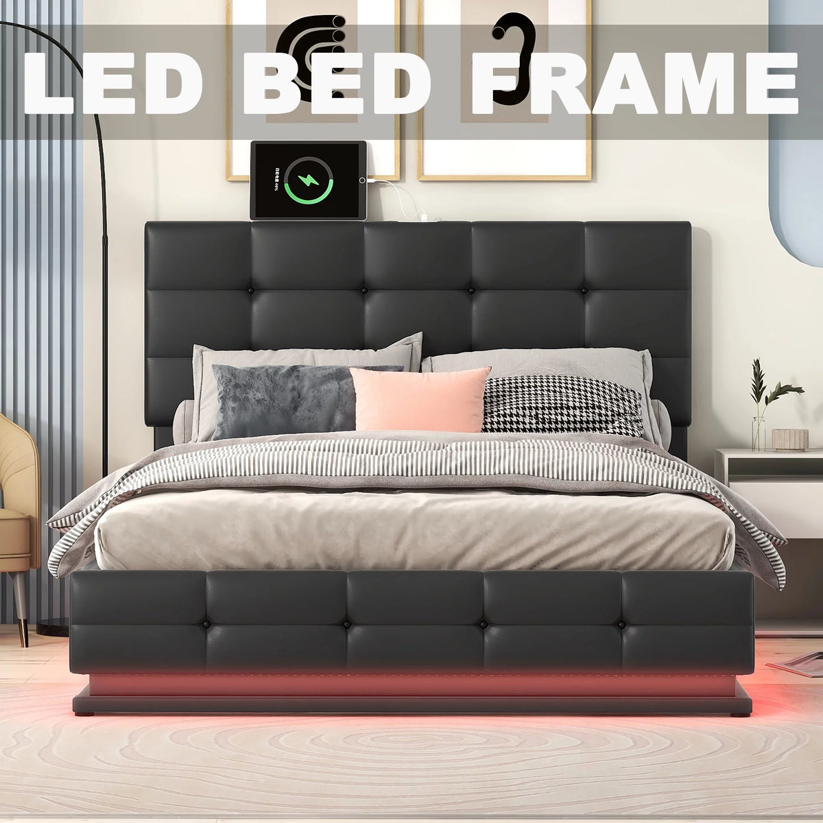 Black Full Size Upholstered Bed Frame with Lift Up Storage D380117
