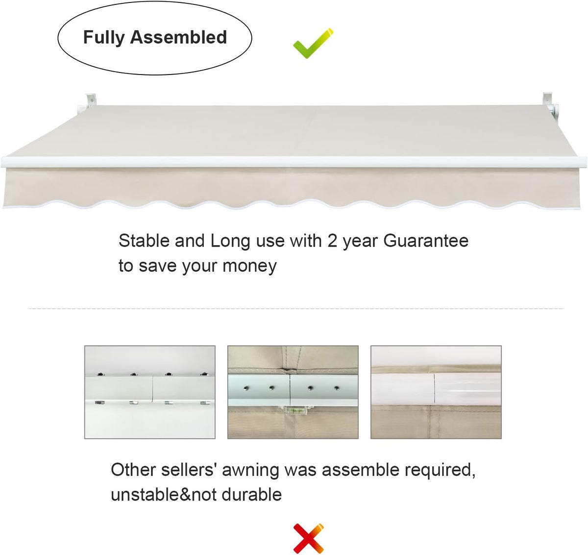Retractable 12'x10' Beige Patio Awning Canopy K13595