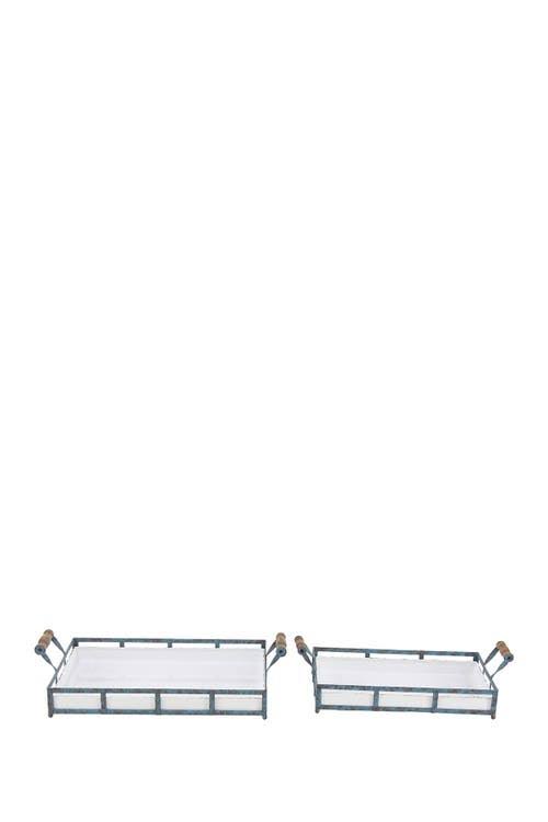 Set of 2 Blue Metal Farmhouse Tray Q45051