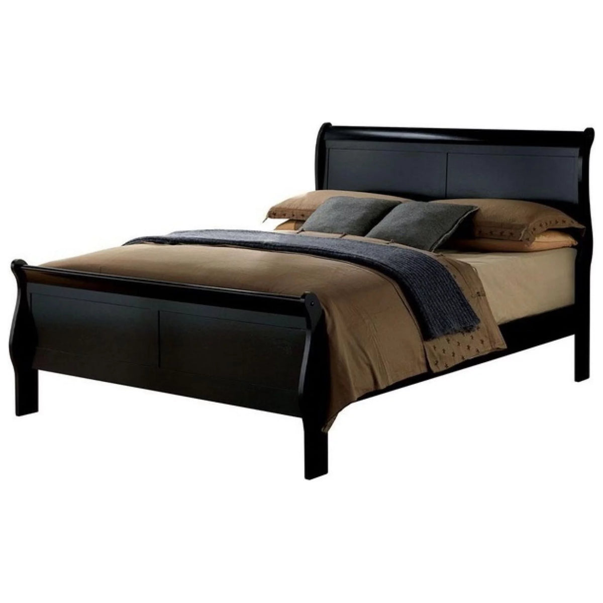 Black Queen Size Solidwood Sleigh Bed P42081