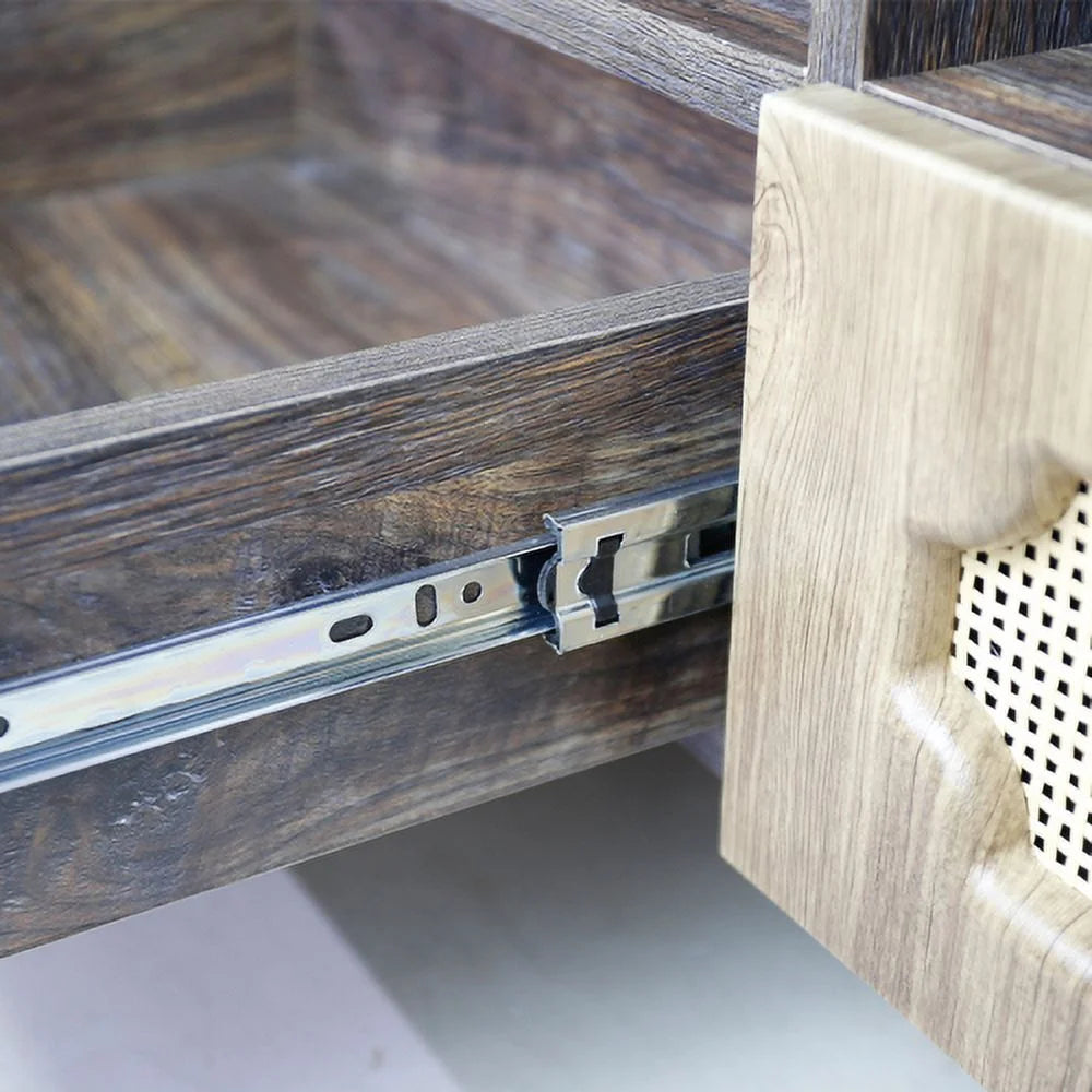 Brown Rattan TV Cabinet with Solid Wood Legs L3147