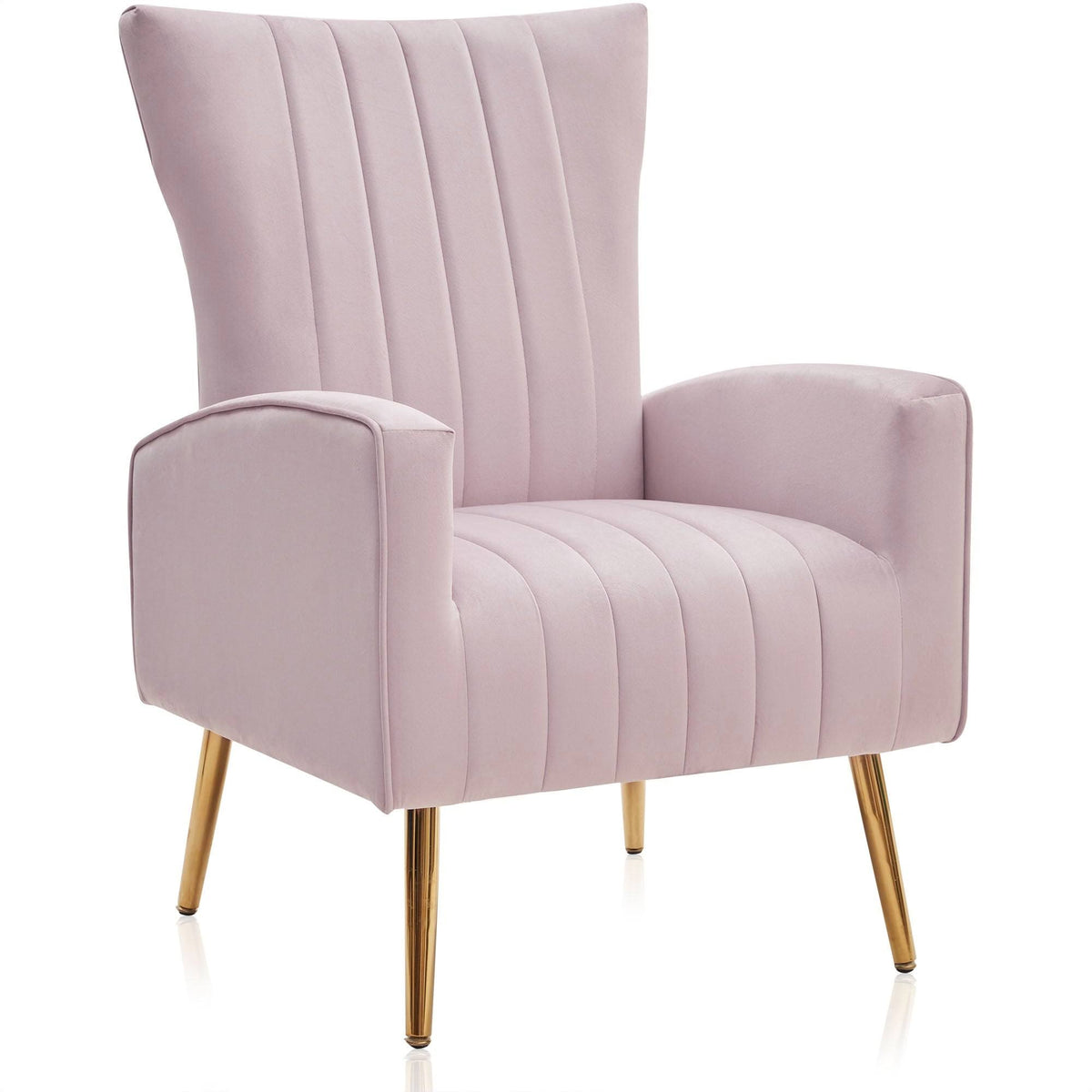 Yellow Velvet Wingback Arm Chair with Metal Legs I81056