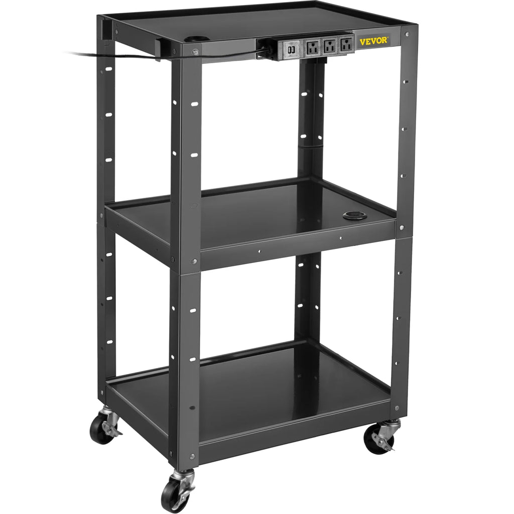 3-Shelf Steel AV Cart with Electric Power Cord J960572