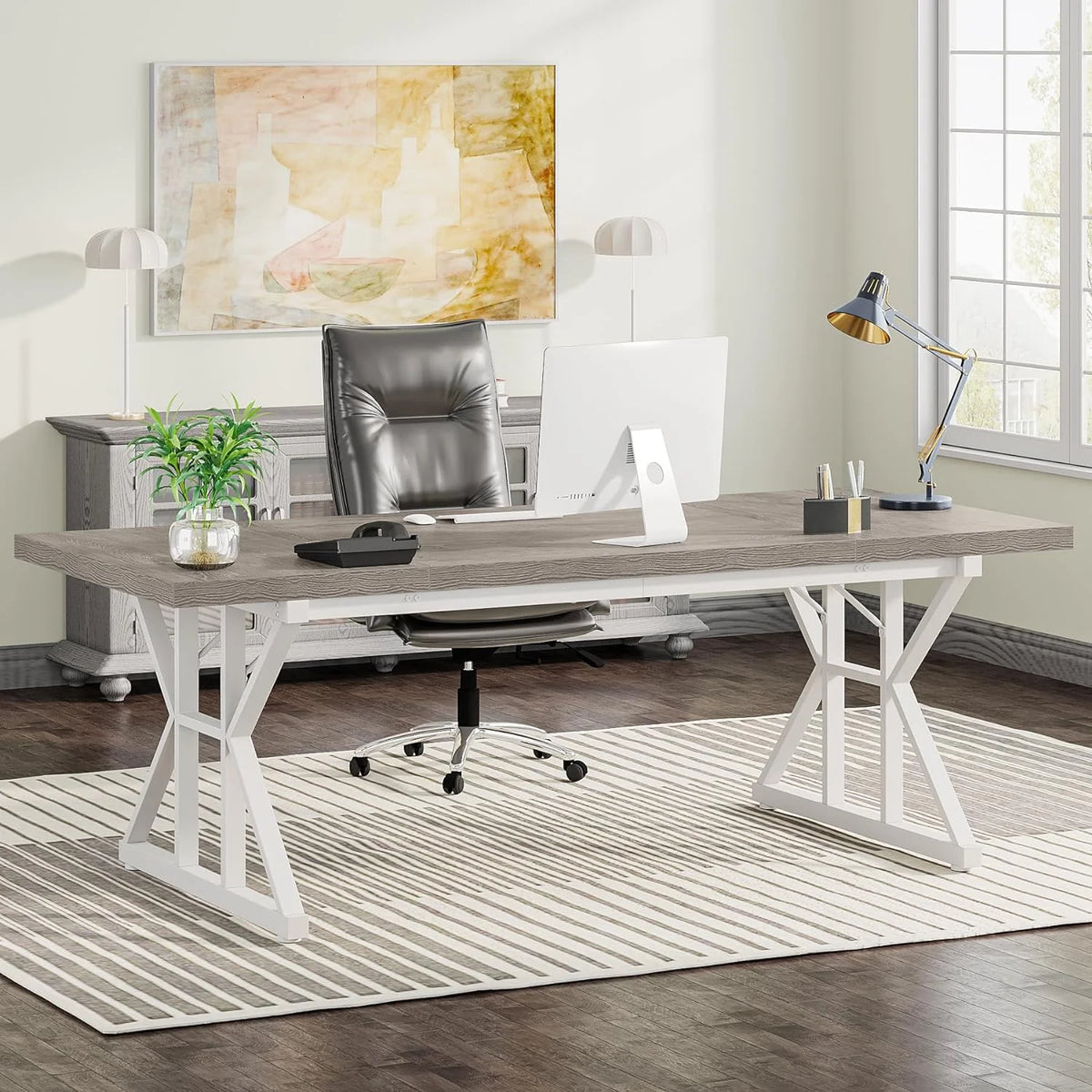 71 Inch Grey White Executive Desk N87045