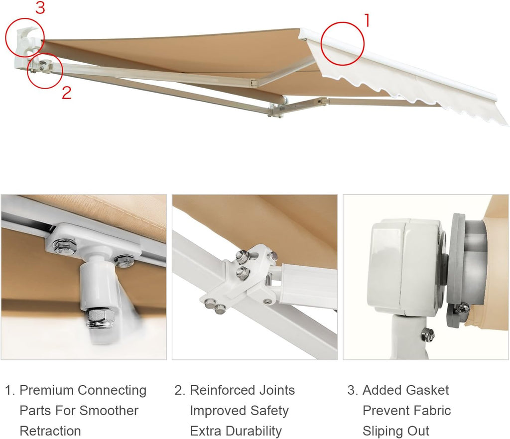 Retractable 12'x10' Beige Patio Awning Canopy K13595