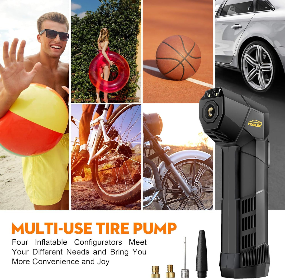Electric Handheld Tire Inflator, 6000mAh Rechargeable Cordless Bike Pump, Digital Display, Pack of 2 C15174