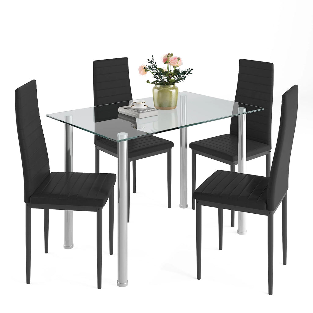 White 5 Pieces Tempered Glass Dining Table Set with 4 Chairs I401