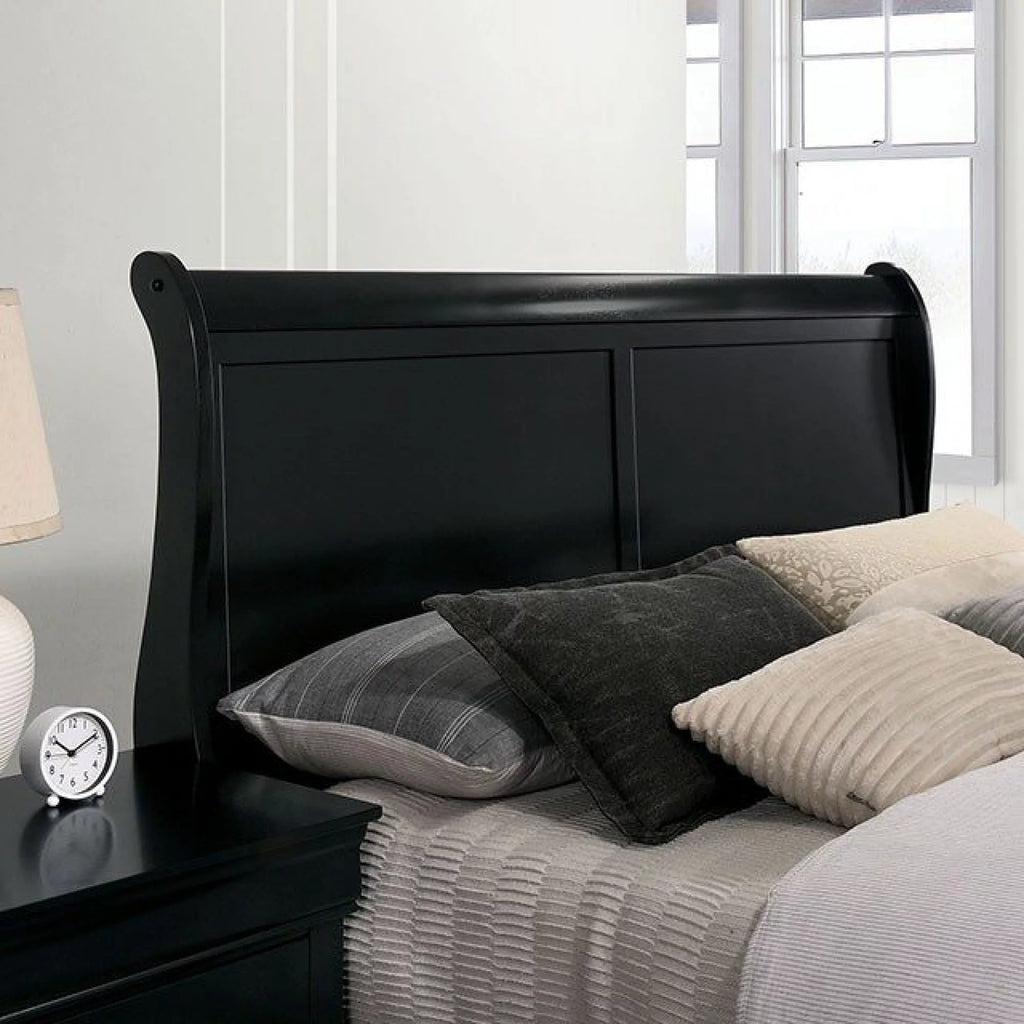 Black Queen Size Solidwood Sleigh Bed P42081