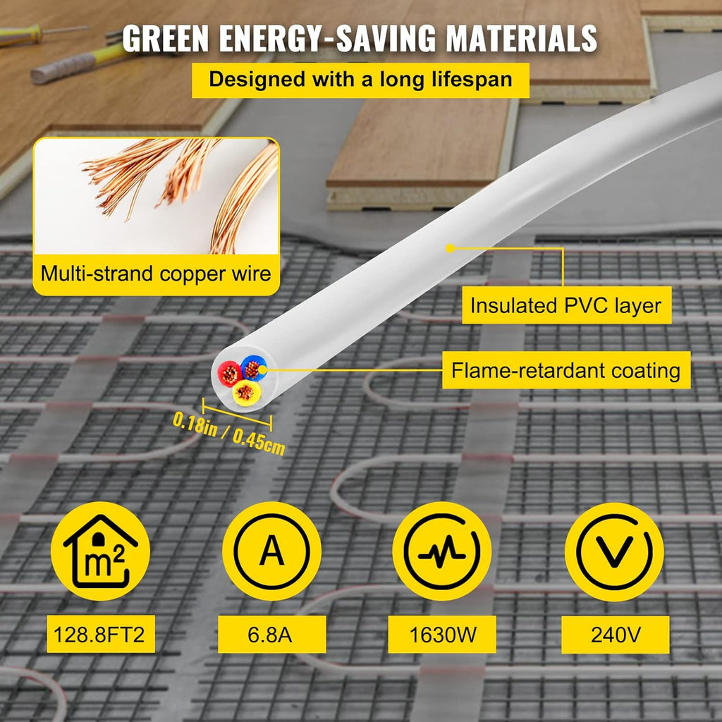 Floor Heating Cable 166.7 Square Feet with Temperature Control Panel L43070